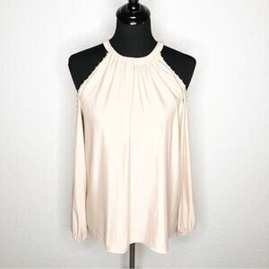 Ramy Brooke light peach pink cold shoulder beaded trim top